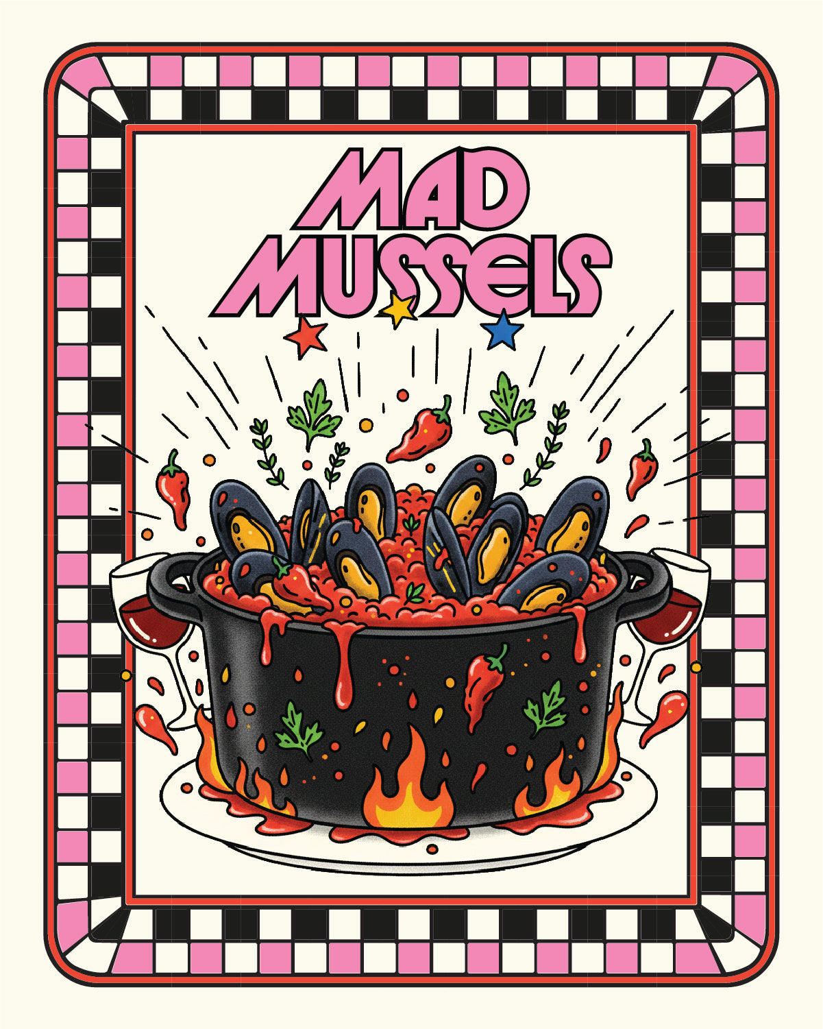 Mad mussels in red wine and Carolina reaper sauce